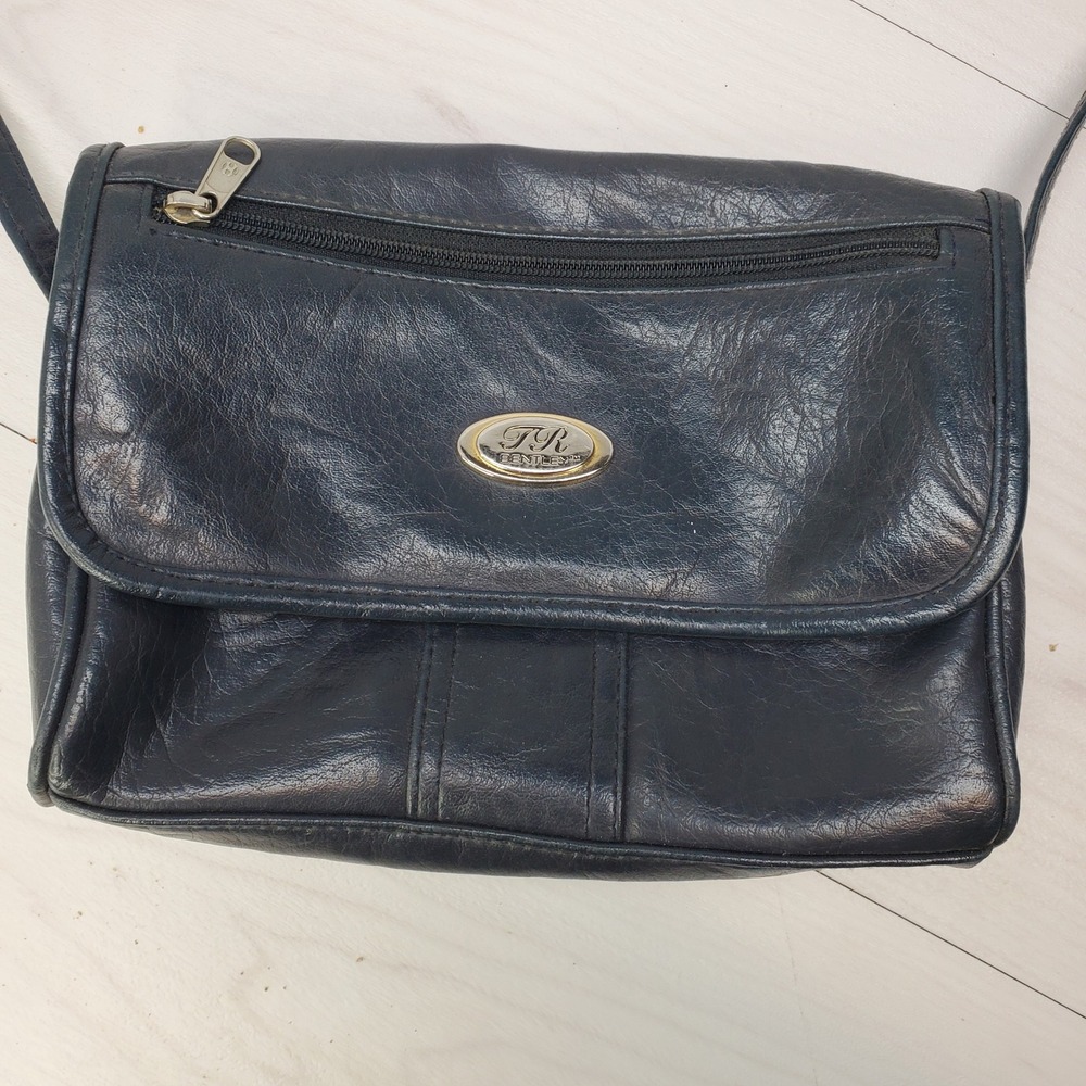 TR Bentley Shoulder Bag Navy Blue Faux Leather Flap Zip Closure‎
